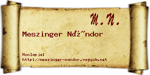 Meszinger Nándor névjegykártya